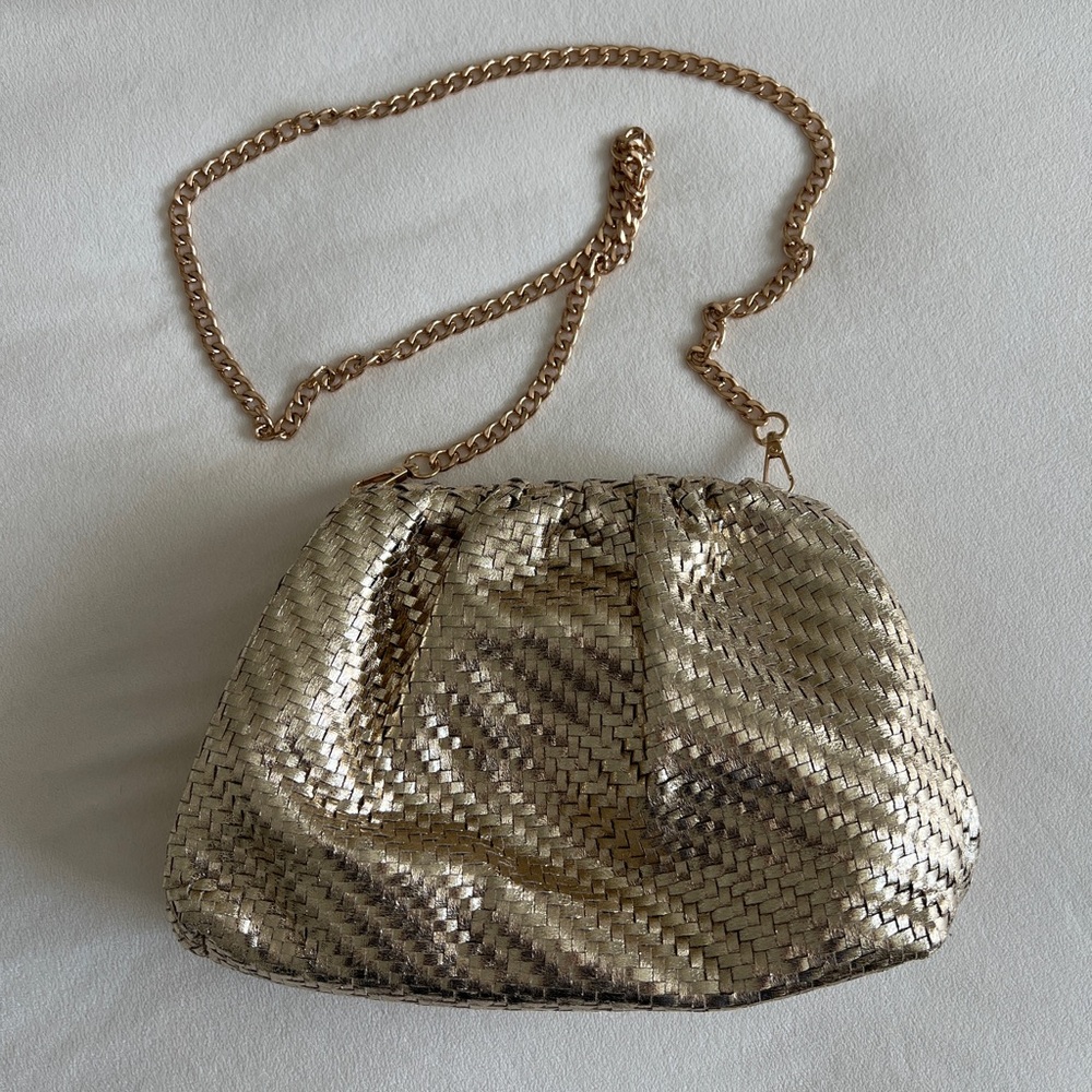 Anthropologie Frankie Faux-Leather Gold Clutch Bag